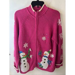 Star Blue originals Large L  Snowman pink Christmas sweater Snowflakes